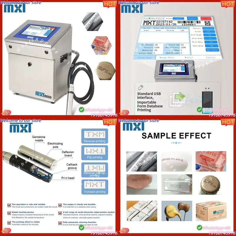 CE Certificate MXT Industrial Automatic CIJ Inkjet Printer Solvent Flex Multicolor USB Connectivity New 1 Year Warranty