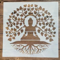 Mandala diy de 30x30cm para pintar plantillas, álbum de fotos estampado, tarjeta de papel en relieve sobre tela de madera, pared, estatua de Árbol de la vida de Buda