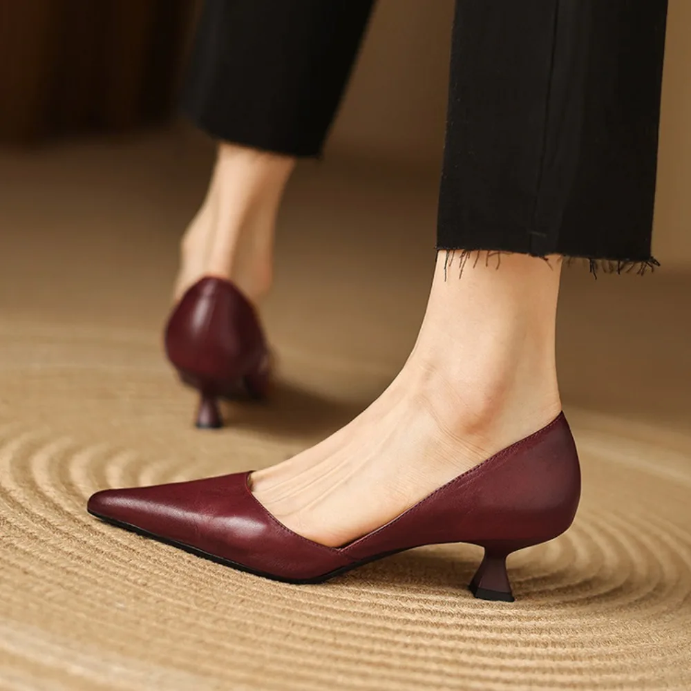 Women's 2026 Classic Stiletto Pointed Toe Genuine Leather Pumps, Solid Color Low-Cut for Office & Daily Wear