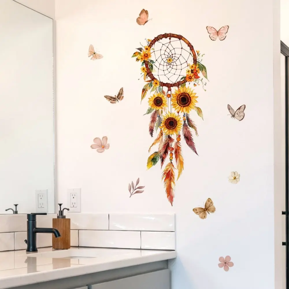 Artistic Sunflower Wall Sticker Dream Catcher Mural Self Adhesive Decor For Bedroom Kitchen Bathroom Home Wall Styling