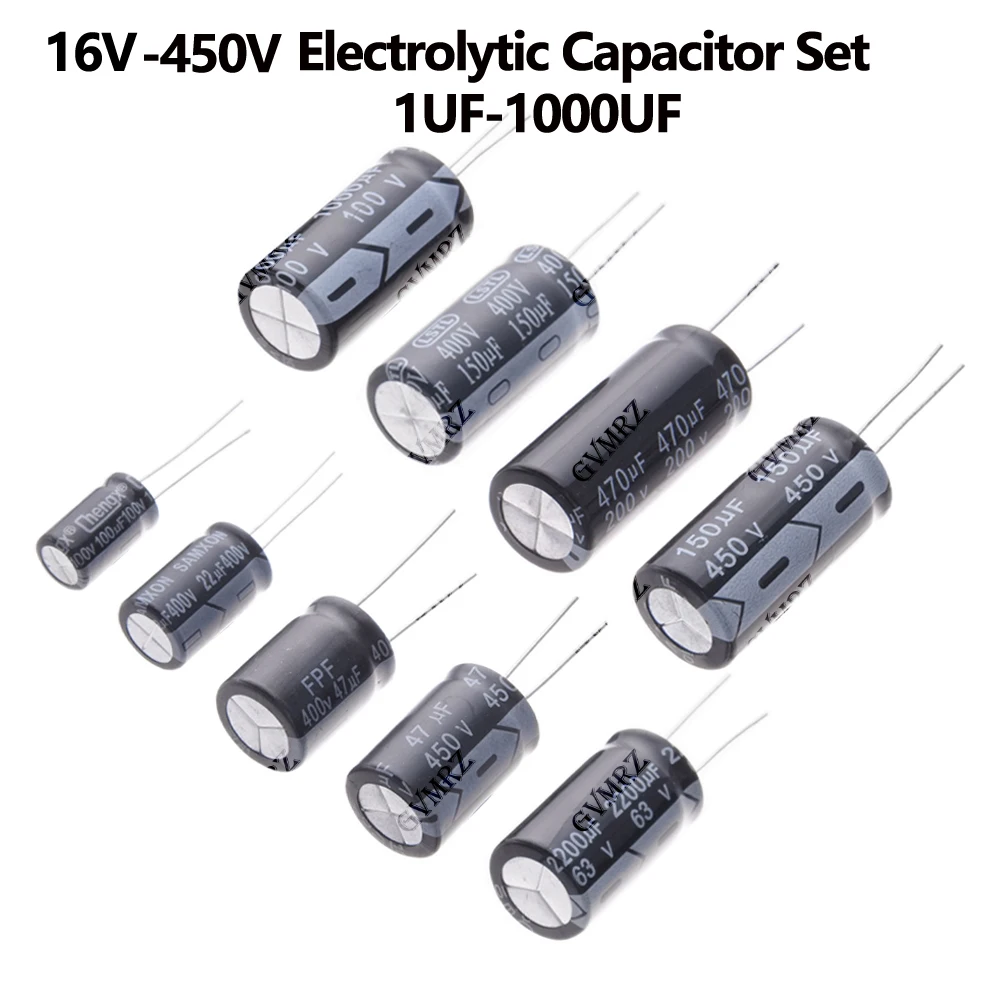 

Набор электролитических конденсаторов 10UF 20UF 63V 100V 200V 250V 400V 450V для ремонта DIY-схем 100UF 220UF