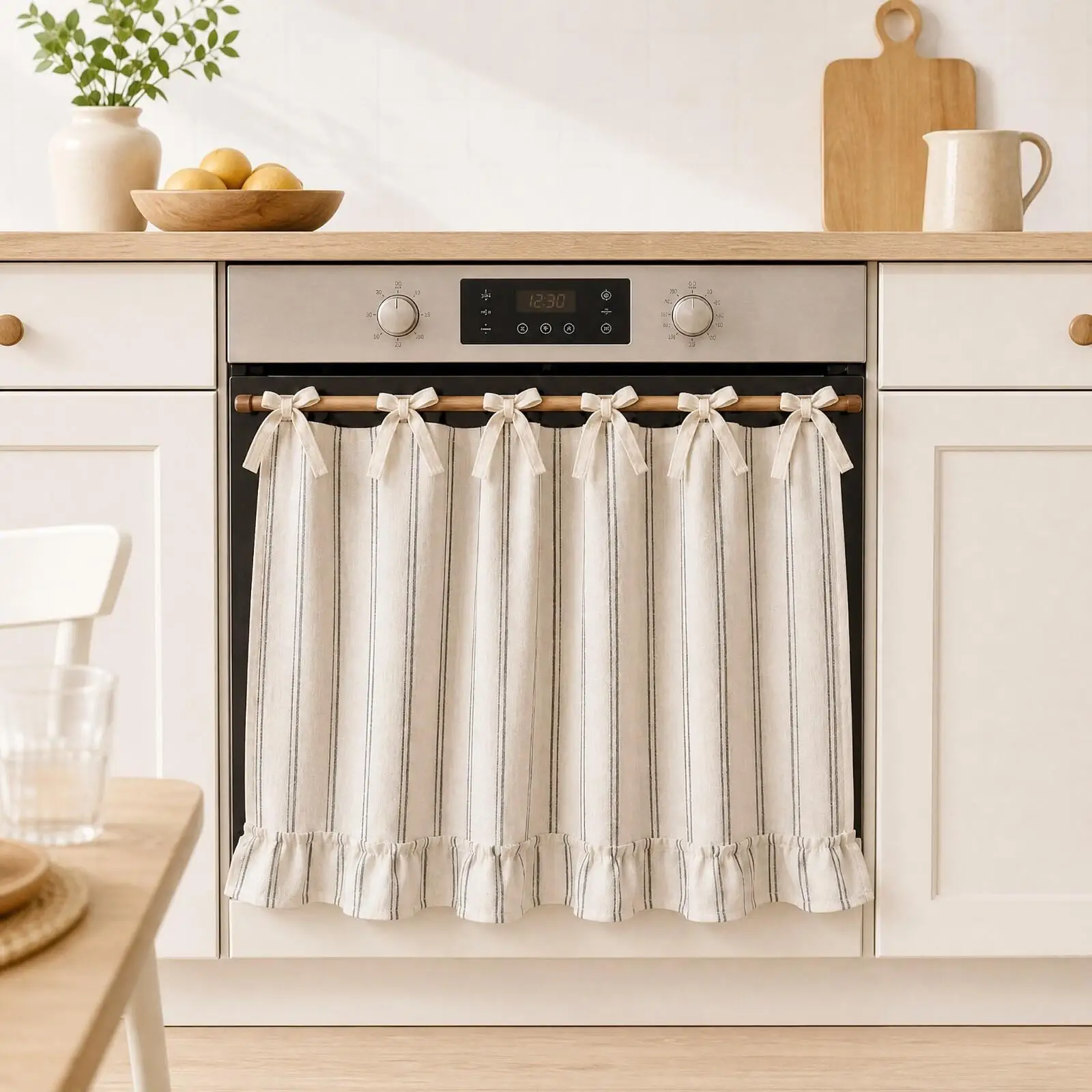 Polyester Kitchen Curtain with Ties for Oven Front Cabinet Door Dust Cover Short Window Curtains for Kitchen Sink Base