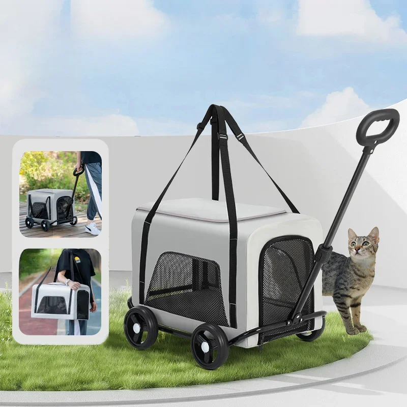 Portable Foldable Pet Suitcase, Large Capacity Cat Basket, Stretch Rod Transport Cage, Breathable Mesh Cats Products