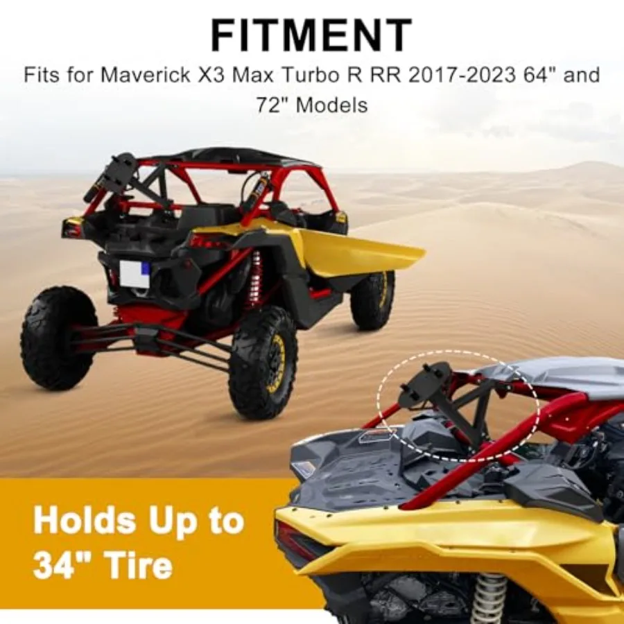 Offroad spare tire carrier holder mount for Maverick X3 Max Turbo R RR 2017-2023: heavy duty metal, black, securely holds up to