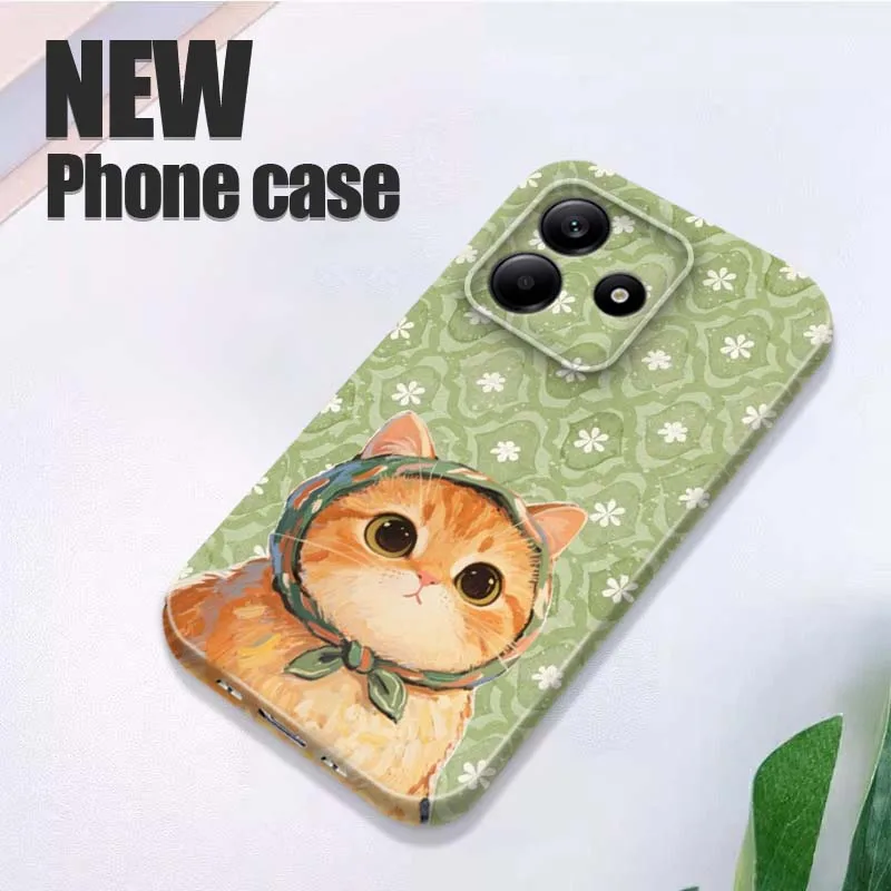 

Cute Cat Green Flower For Xiaomi Redmi Note 15 14 13 12 12S 11 11S 11T Pro Plus 5G Feilin Protective Shell Phone Case