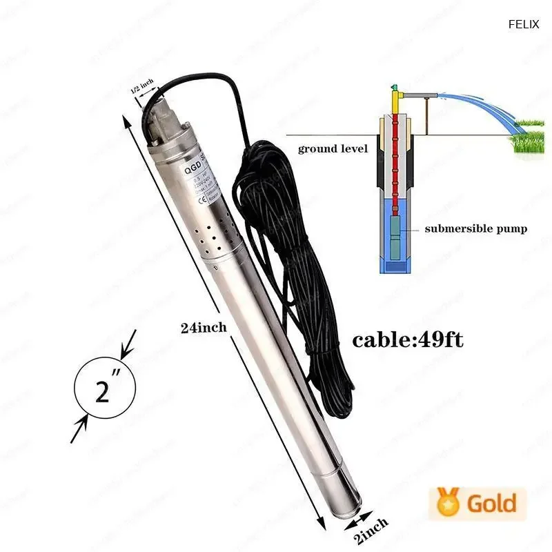 

2 Inch Water PUmp 50Mm Diameter Submersible Well PumP with 304 Stainless Steel PuMp Body Submersible Deep Well Pump 1000L/h