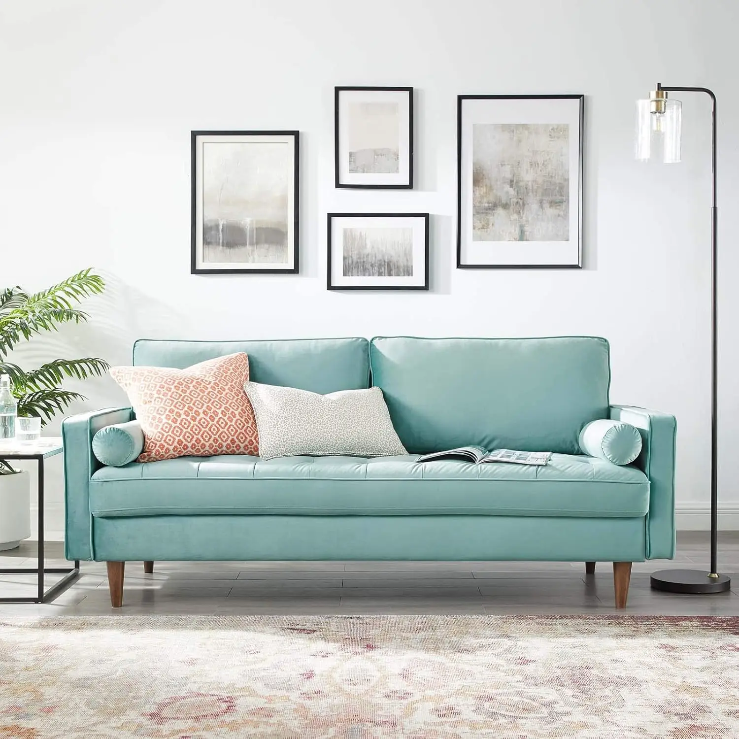 Eei-3764-Min Valour Performance Velvet Sofa, Mint