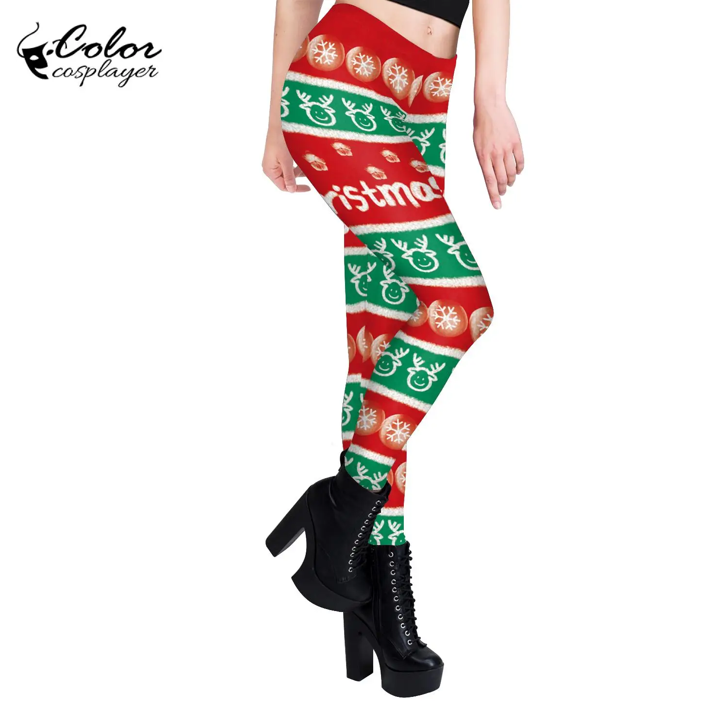 Kleur Cosplayer Kerstlegging Dames 3D-printbroek Fitnessbroek voor dames Nauwsluitende broek Carnavalsfeestlegging