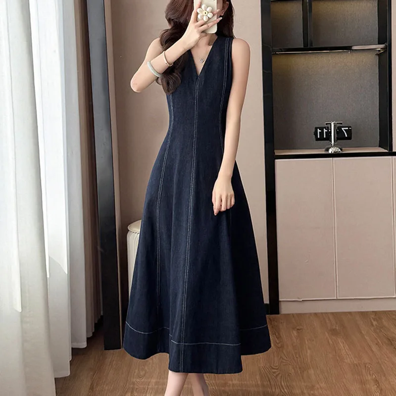 ae v neck denim maxi dress AE V-Neck Pleated Lace Midi Dress