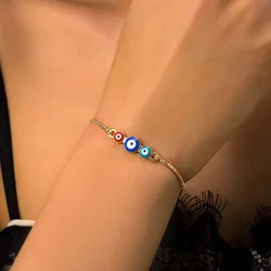 Classic Turkish Evil Eyes Bracelet for Women Lucky Rhinestone Blue Eye Push Pull Adjustable Bracelet Girls Party Jewelry Gift