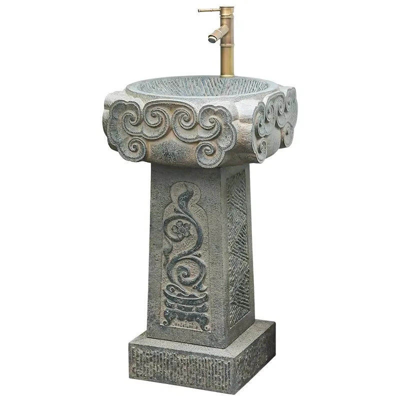 

Уличная колонная раковина в новом китайском стиле для двора, балкона, сада; ретро-раковина для гостевых домов, интегрированная в дизайн.