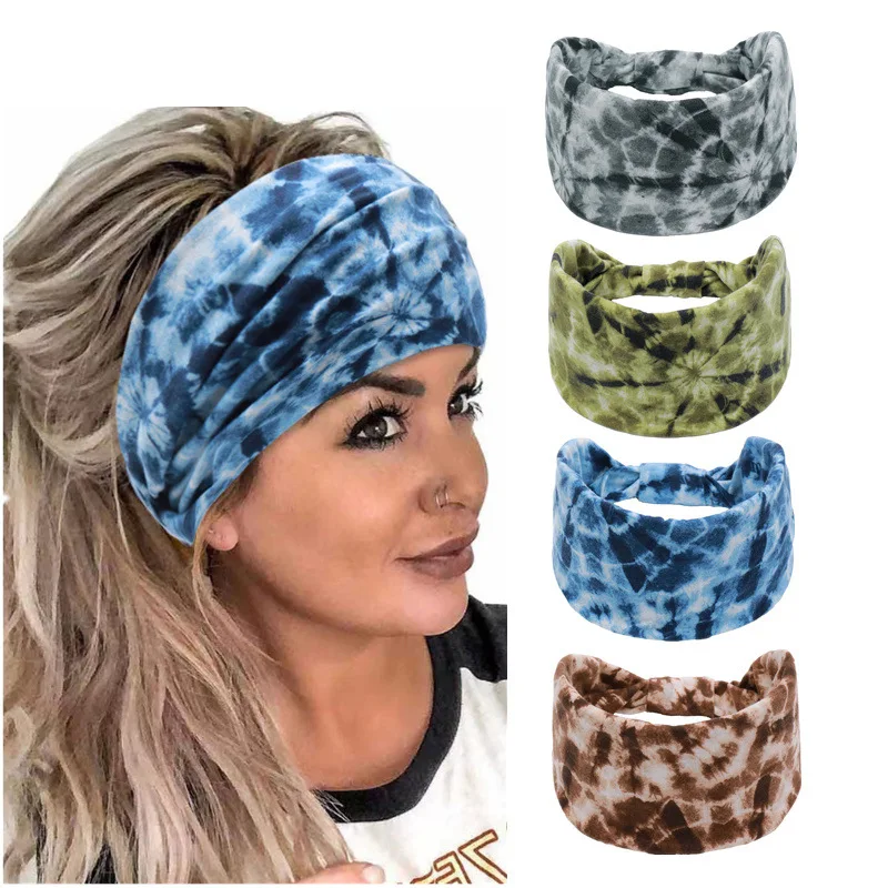 Extra Wide Headbands For Women Fashion Boho Non Slip Tie Dye Knotted Headband Yoga Workout Head Wraps Turbans