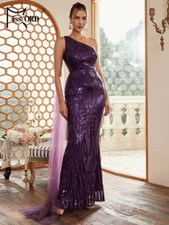 Missord Purple Sequin Guest Wedding Party Dress Women Elegant One Shoulder Mesh Draped Bodycon Evening Prom Dresses Long Gown