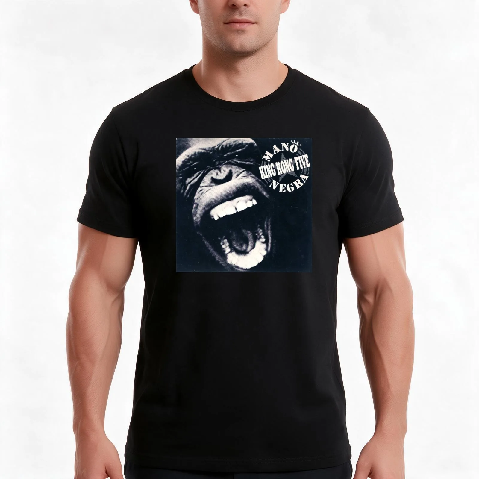 MANO NEGRA KING KONG FIVE NEW white T-Shirt, Summer Casual Cotton Tee, Oversized Streetwear Tops, Vintage Graphic Print