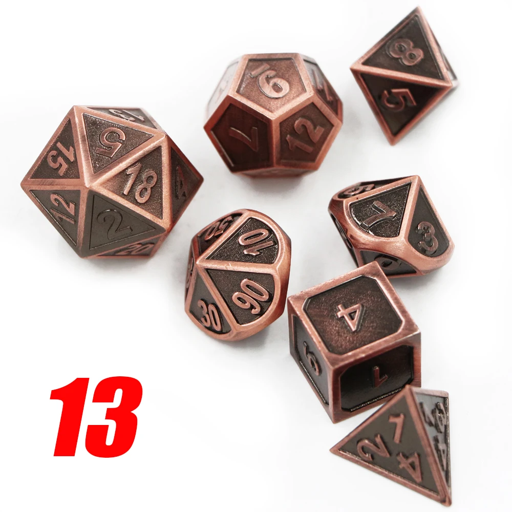 IMDG 7pcs/set Creative RPG Game Dice Polyhedron Metal Dice Cubes Retro Color Digital Game Dice