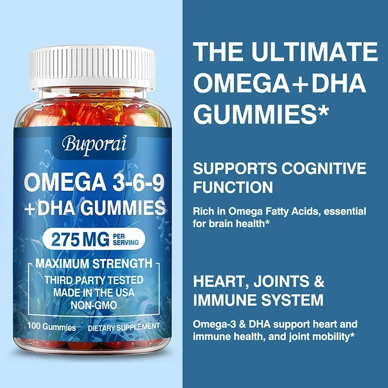 

Omega 3 6 9 + DHA Gummies - Brain Health, Enhances Concentration, Memory, Improves Blood Circulation, Eye SupportSupplementsSupp