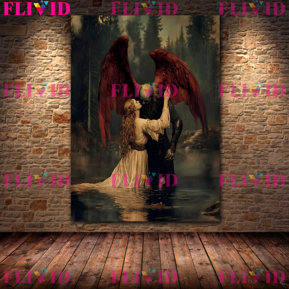 Fallen Angels,Demons And Vampires Gothic Wall Art Canvas Painting,Dark Witchcraft Aesthetic Art Poster Print Home Decor Unframed