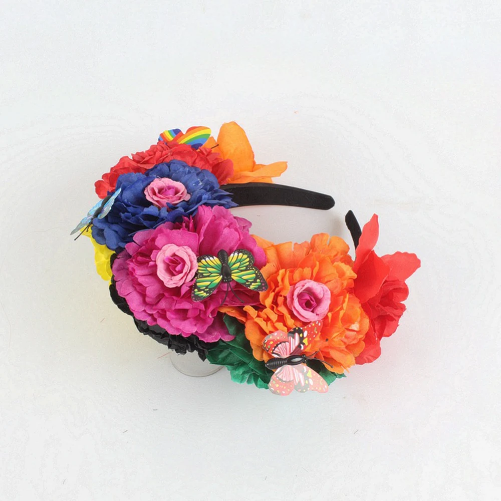 

New Fashion Mexican Flower Crowns Headband For Women Personality Faux Floral Hairband Wedding Art Photography Hair Accessories