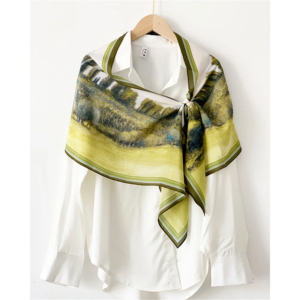 Oil painting small forest silk crepe de chine silk silk scarf female spring and summer long scarf scarf small shawl