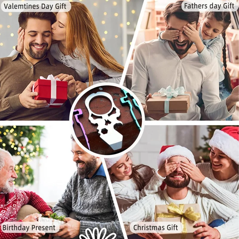 4-in-1 키체인 병따개 스크루드라이버가 포함된 멀티툴, 딸, 아내 또는 아들에게부터 아빠, 아버지 및 남성에게 선물 - 해골