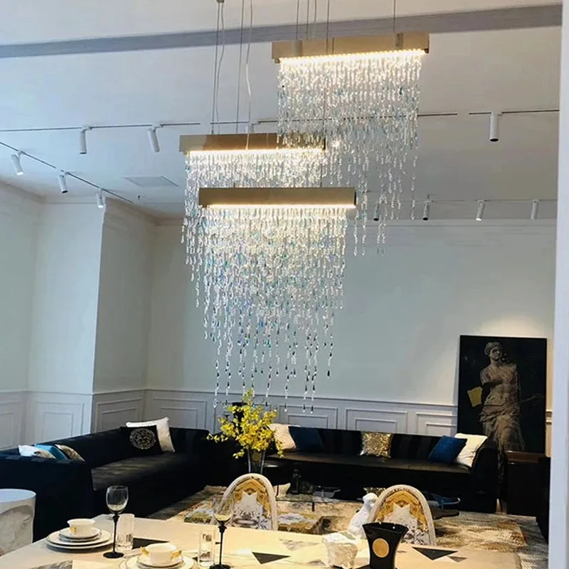 

Italian crystal chandelier luxury dining table bar counter post-modern minimalist creative restaurant chandelier