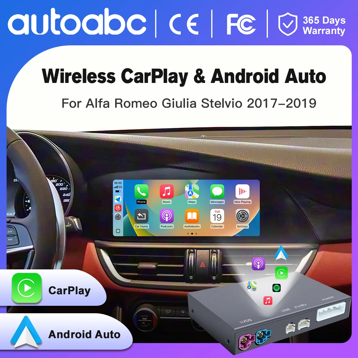 Drahtlose CarPlay Android auto Für Alfa Romeo Stelvio/Giulia 2017-2019 CarPlay Interface AirPlay Navigation Funktionen