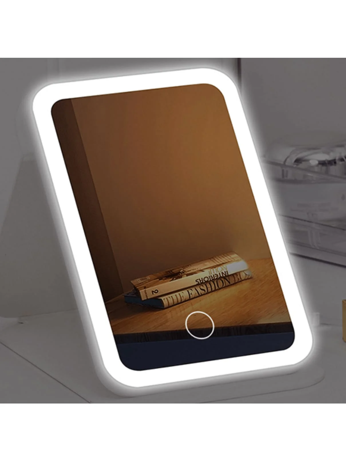 1Pc Travel Makeup Mirror,Portable LED Lighted Makeup Mirror, Touch Screen Vanity Mirror, 3-Color Dimmable Lighting, Rechargeable