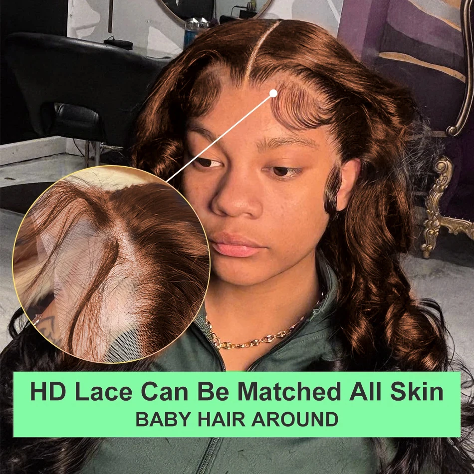 Parrucche frontali in pizzo 13x6 HD dell'onda del corpo Parrucche frontali in pizzo colorato Onda d'acqua Capelli umani 220 Densità Marrone cioccolato 13x4 Parrucca anteriore in pizzo per capelli umani