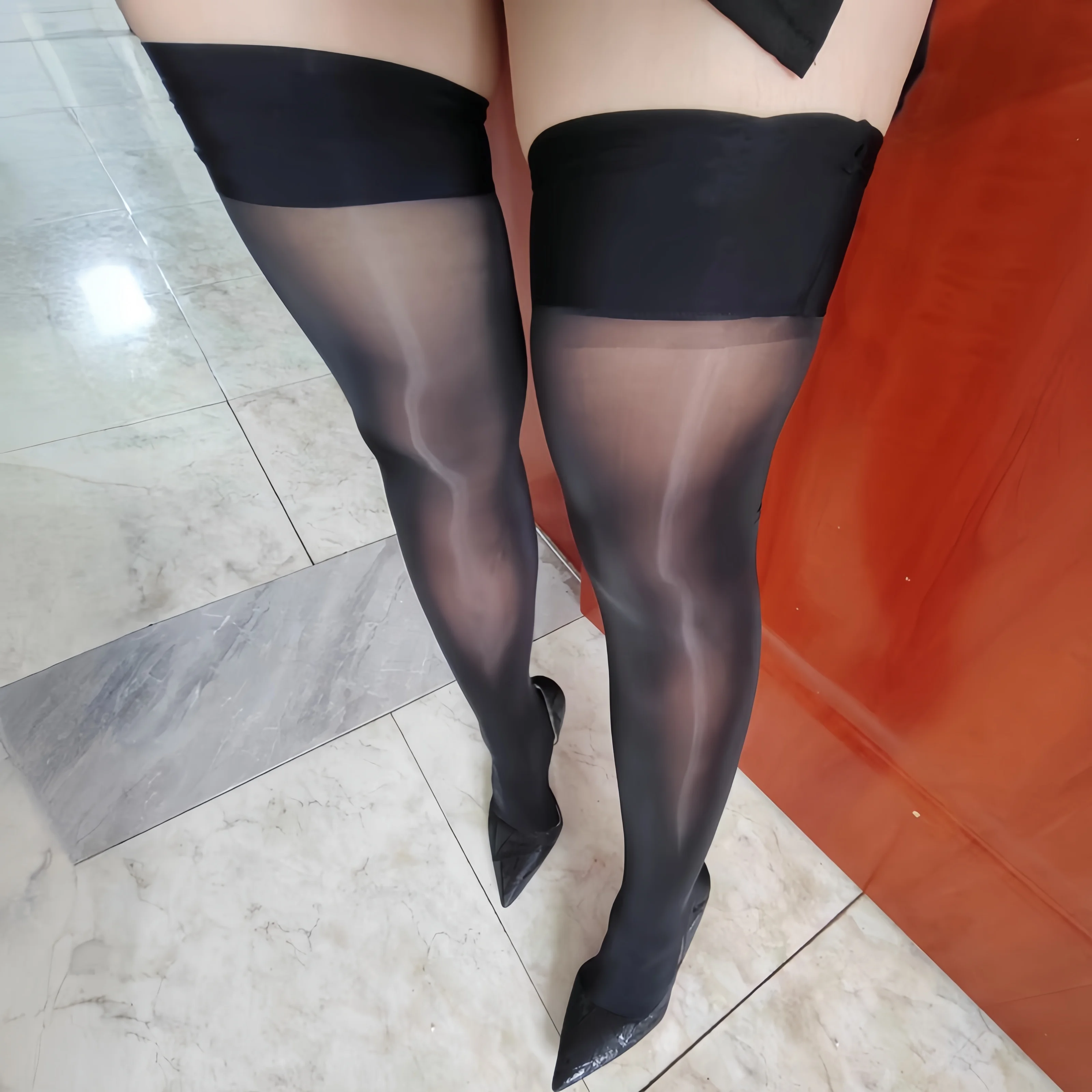 Wide Rib Cut High Density JK Women Stockings Elastic Hold Up Shaping Leg Hosiery Cosplay Party Horse Oil Shiny Long Stockings