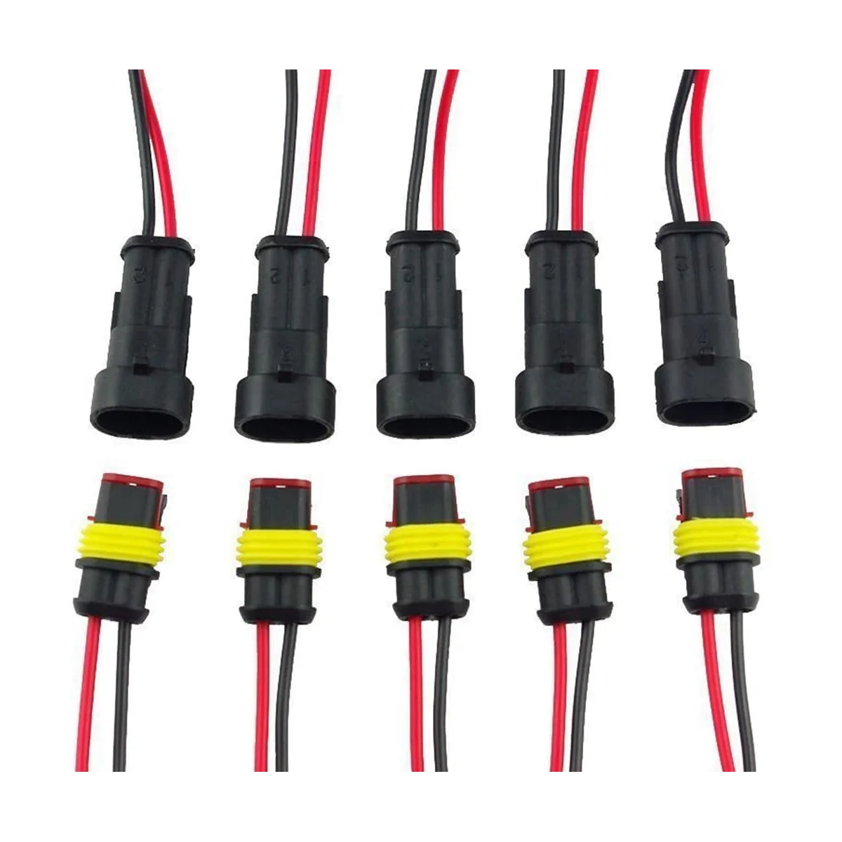 5 Pair 2 Pin Way Waterproof Electrical Plug Set Car Connectors with Cable for Motorcycle, Scooter Marine