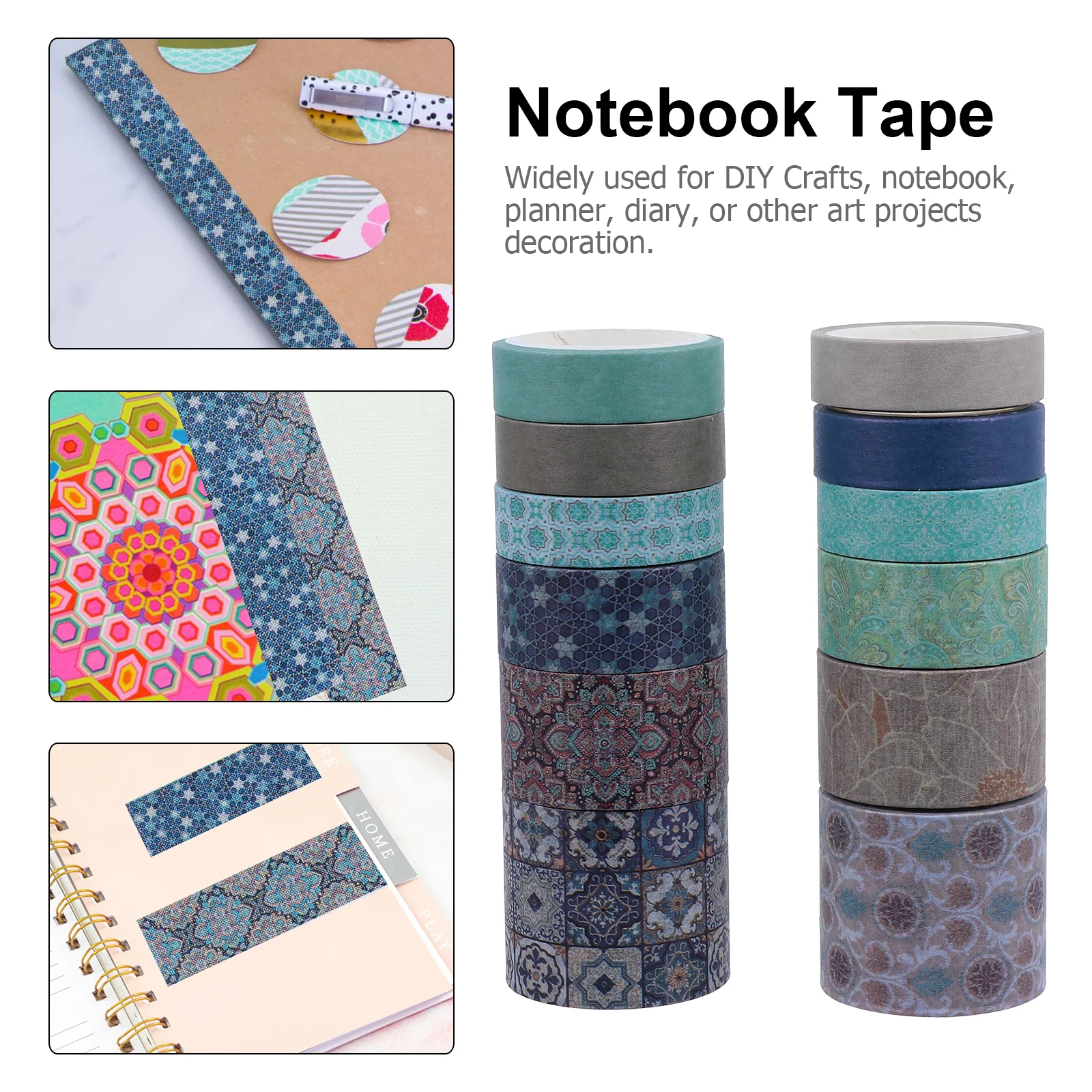 

12 Pcs Washi Tape Set Retro Decorative Paper Tapes for Notebooks Scrapbooking Easy to Stick Tear Off Without Residue