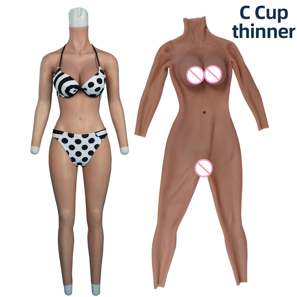 Tgirl C Cup Full Body Suit Silicone Fake Breast with Arm Long Length Pants Transgender Crossdress Drag Queen Cosplay for Man