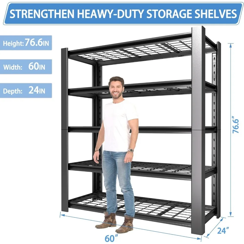 5-Tier Heavy Duty Garage Shelving Unit with Wire Shelves,3000 LBS Capacity Metal Storage Rack,Adjustable Boltless Steel Shelves