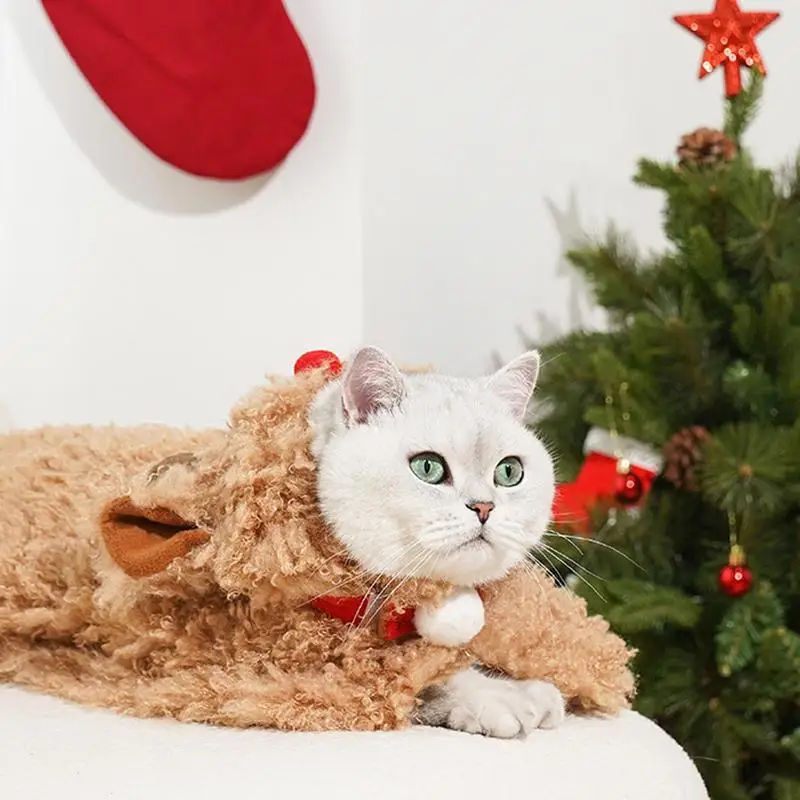 Gato capa inverno cão traje de pelúcia natal filhote de cachorro rena traje multifuncional inverno quente cães capa para o natal ano novo