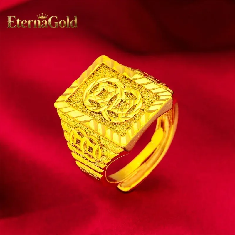 

EternaGold Abacus Coin Ring for Men, 24K Gold, AU999 | Antique Ming-Qing abacus carvings with distressed finish, vintage busines