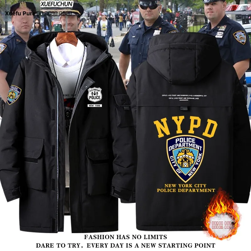 

Тактическая куртка NYPD для мужчин: повседневное утепленное пальто средней длины из полиэфирного волокна с капюшоном для осени