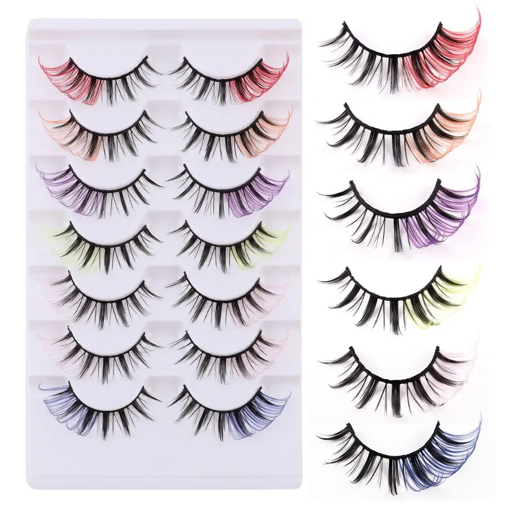 

7 Pairs Colored False Eyelashes Eyelash Extension Curled Thick Fluffy Eye Eyelashes Reusable Natural 3D Mink Lashes