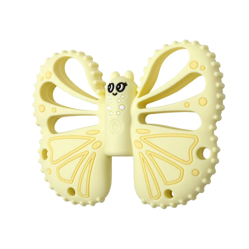 

Butterfly Shape Vibrating Teether Food Grade Silicone 10-Speed Vibration Modes Chewy Sensory Soft with Remote Control Teether
