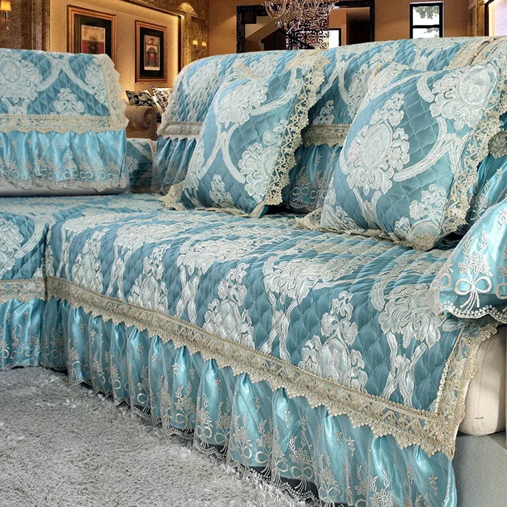 Luxury Blue Sofa Cover, TOP Cotton Linen Blending Slipcover, Monolithic Combination Couch Protector Pillow Case, 1PC Price