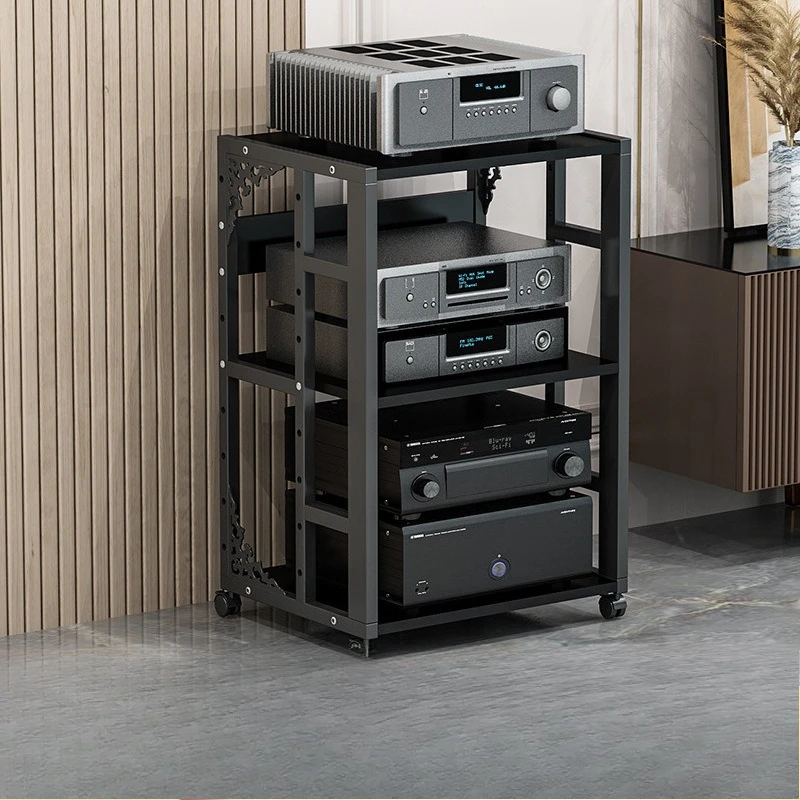 Power amplifier rack Multi-layer household adjustable spacing Mobile bile machine bracket HIFI cabinet Speaker audio foot rack