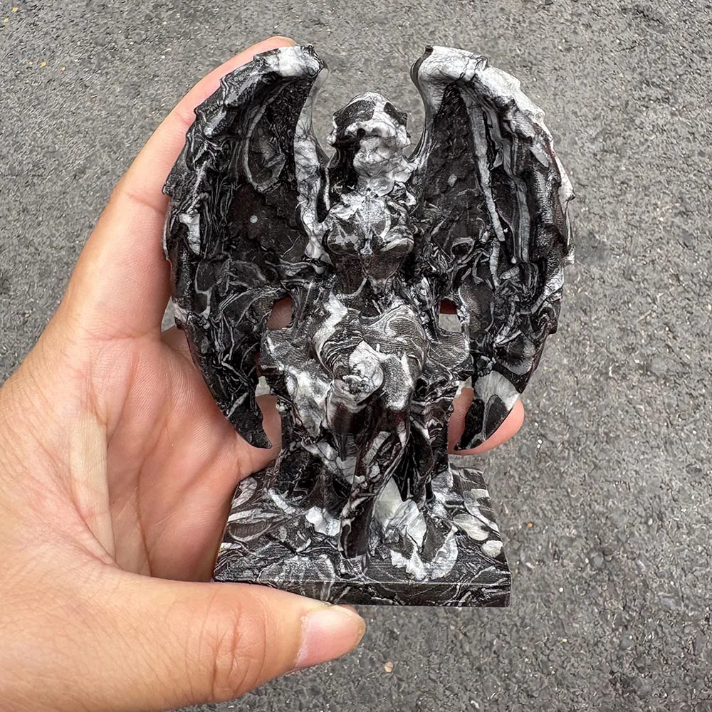 Custom Natural Shell Stone Angel Figurine - Gemstone Winged Goddess Statue Tabletop Decor for Healing and Spiritual Protection