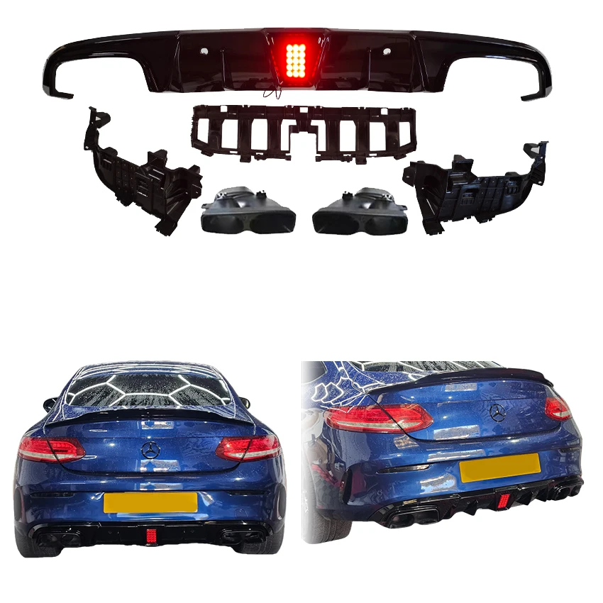 2015 bis 2021 Für Mercedes Benz C-Klasse W205 C205 2-Türer Coupé BB Style Heckstoßstangen-Diffusor Splitter Spoilerlippe ABS Glanzschwarz