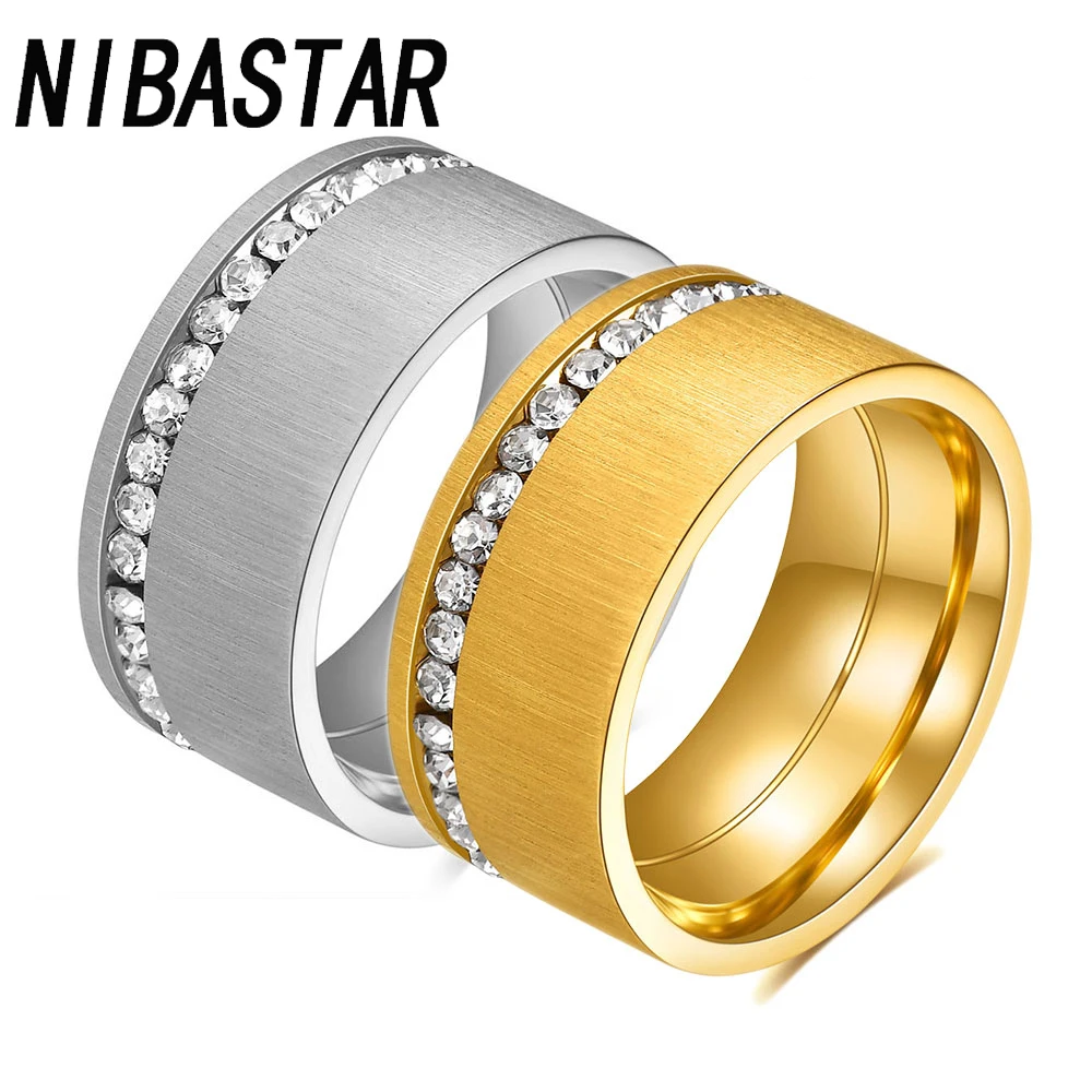 NIBA New Gold Color Stainless Steel CZ Zircon Wedding Ring for Women Luxury Fashion Ring Gift Jewelry Factory