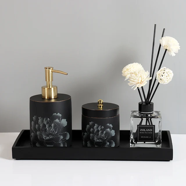 

Resin Bathroom Set Toiletries Wash Lotion Bottle Aromatherapy Cotton Swab Box Storage Tray Tissue Boxes