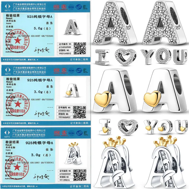 2024 nuevo 26 cuentas de letras 100% Plata de Ley 925 cuentas de letras en inglés feminidad colgante para mujer se adapta a la pulsera de marca Original