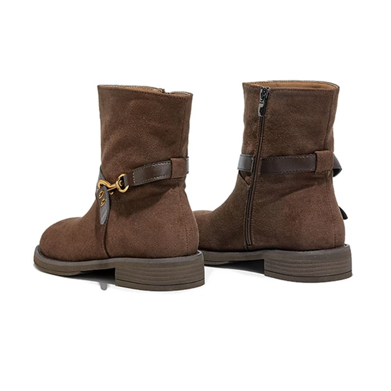 2025 New Women's Western Cowboy Boots Non-slip Round-Toe Maillard Women Boots Large Size  Ankle Boots and Short Boots female