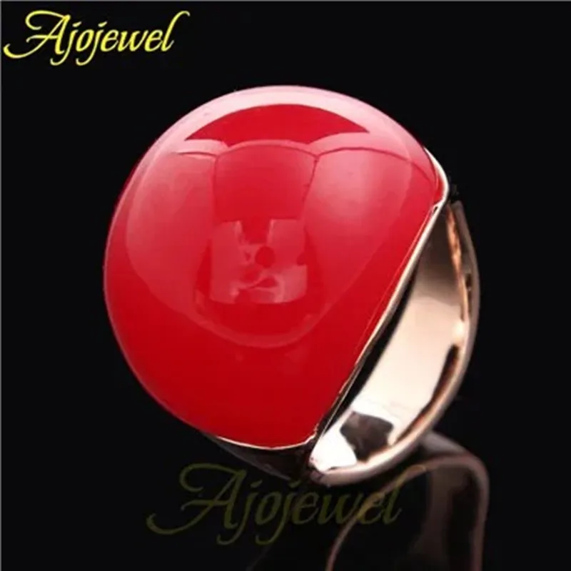 Ajojewel Lady Single Stone Ring Red/Green/Yellow Imitation Jade Jewelry Elegant Luxury Gifts For Women