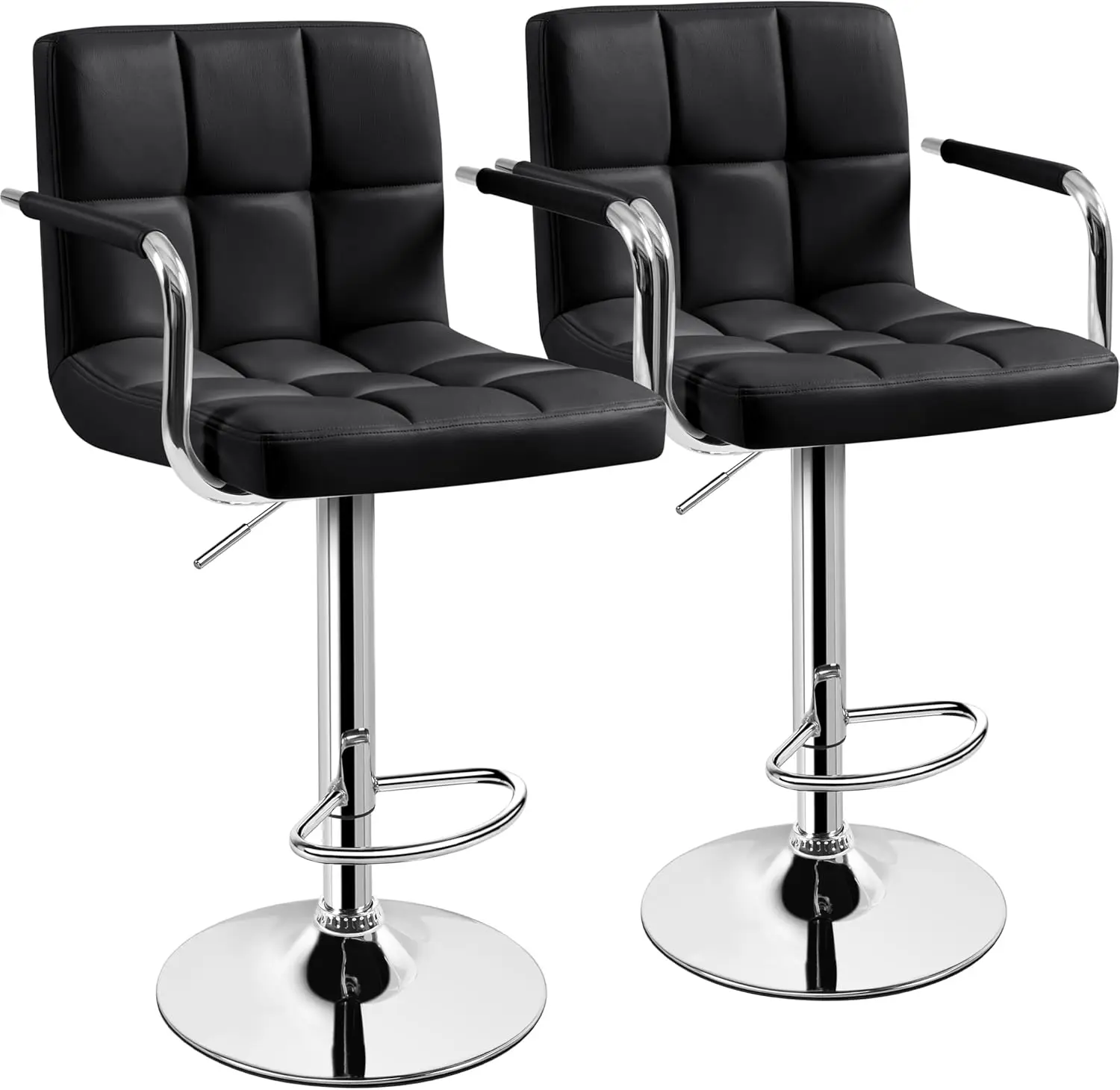 

Bar Stools Set of 2, PU Leather Adjustable Swivel Barstools, Hydraulic Kitchen Counter Height Bar Chairs with ， Black