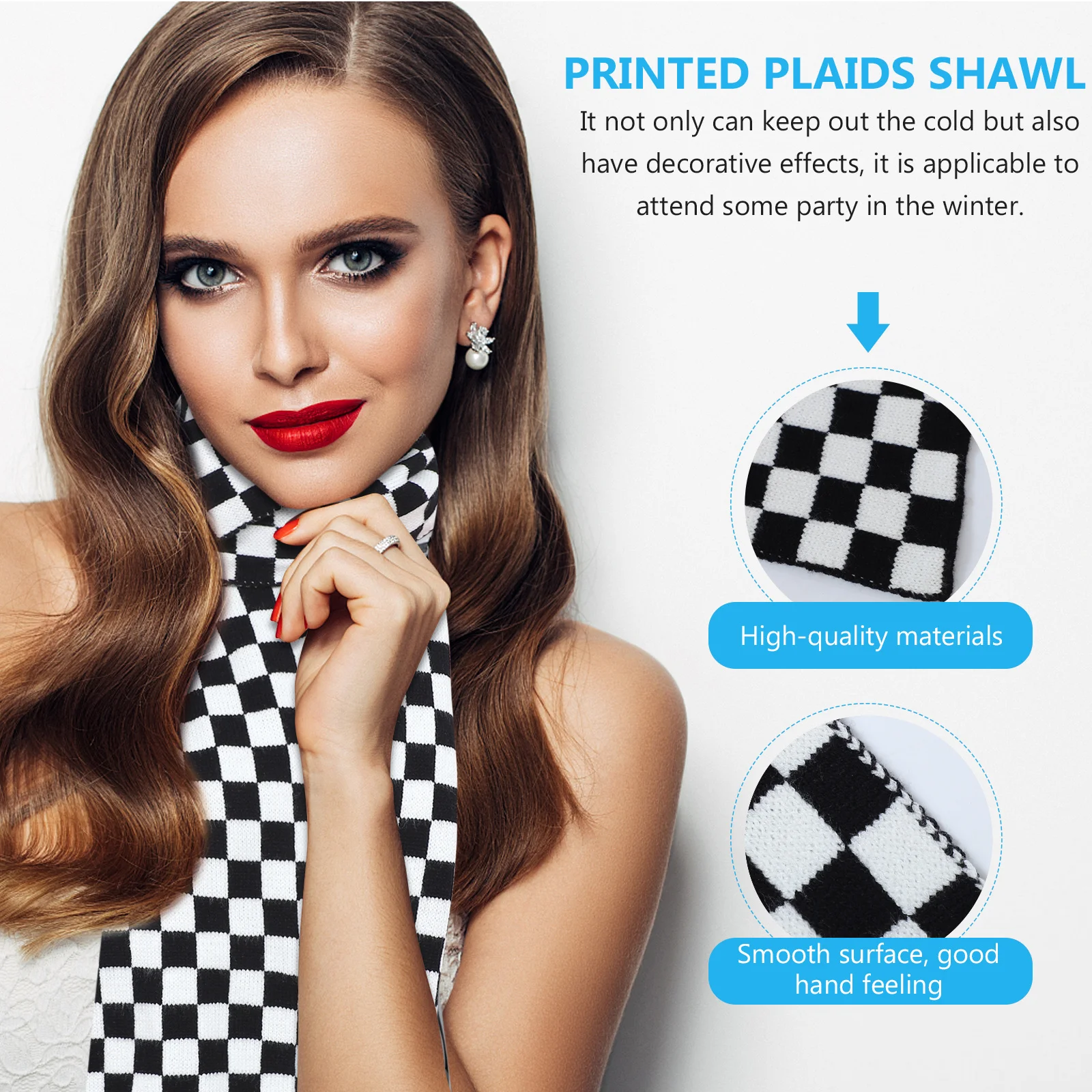 

1Pcs Chessboard Pattern Scarf Women's Cozy Wool Blend Shawl Comfortable Smooth Skin-Friendly Stylish Wearable Winter Beach