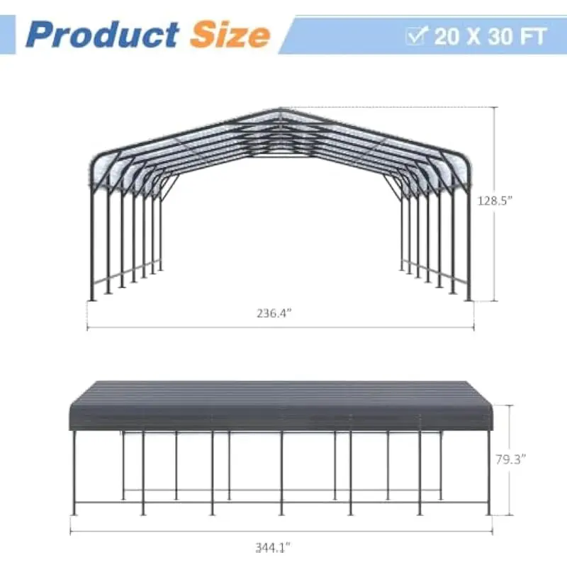 20x30 FT Heavy-Duty Steel Canopy with 7 Extra Roof Beams, Triple-Coated Frame, 14 Anchors, Wind-Resistant Reinforced Structure,